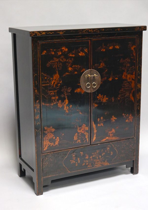 Black Lacquer and Gilt Painted Cabinet
