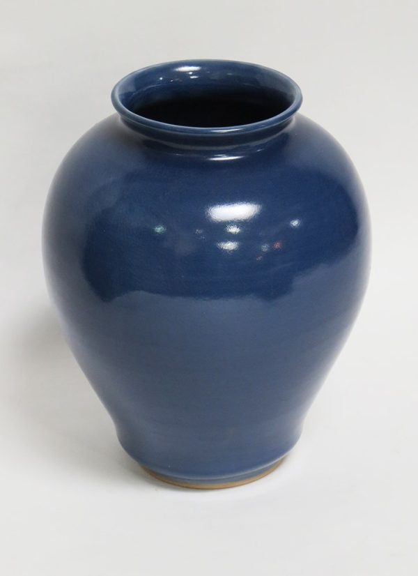 Hand Made Crackle Glaze Cobalt Blue Ceramic Vase from Chiang Mai, Thailand.