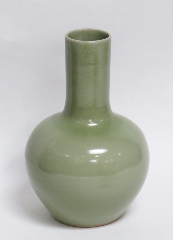 Hand Made Crackle Glaze Celadon Ceramic Vase from Chiang Mai, Thailand.
