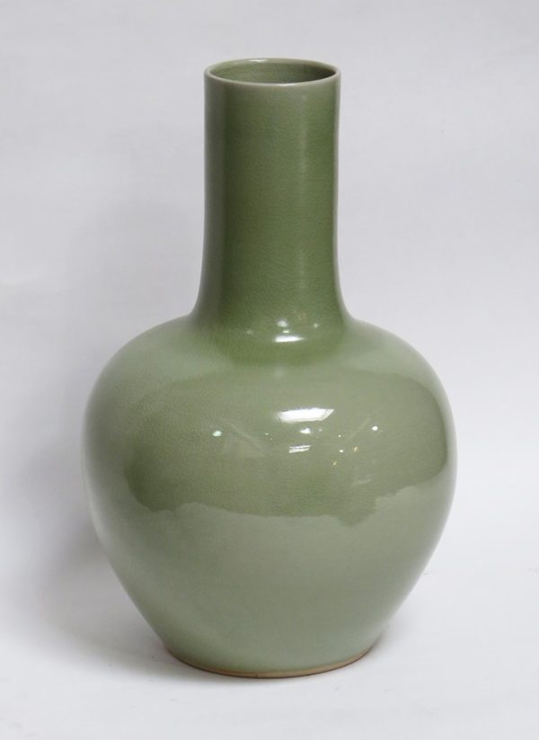 Hand Made Crackle Glaze Celadon Ceramic Vase from Chiang Mai, Thailand.