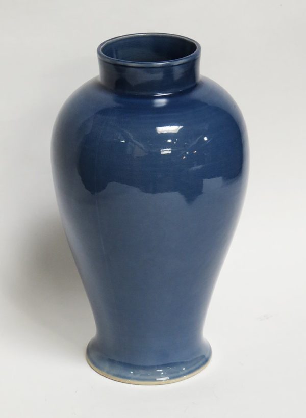 Hand Made Crackle Glaze Cobalt Blue Ceramic Vase from Chiang Mai, Thailand.