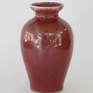 Hand Made Crackle Glaze Oxblood Ceramic Vase from Chiang Mai, Thailand.