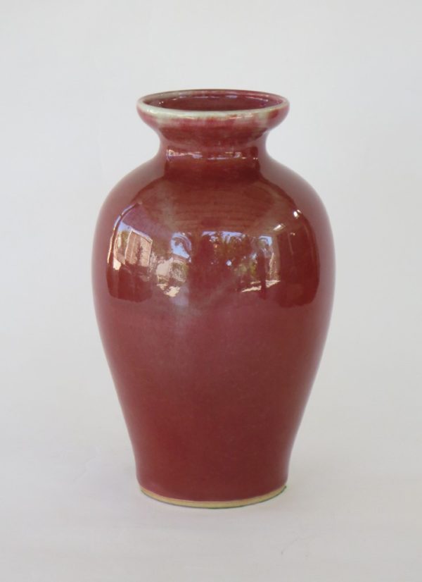 Hand Made Crackle Glaze Oxblood Ceramic Vase from Chiang Mai, Thailand.