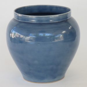 Hand Made Crackle Glaze Cobalt Blue Ceramic Vase from Chiang Mai, Thailand.
