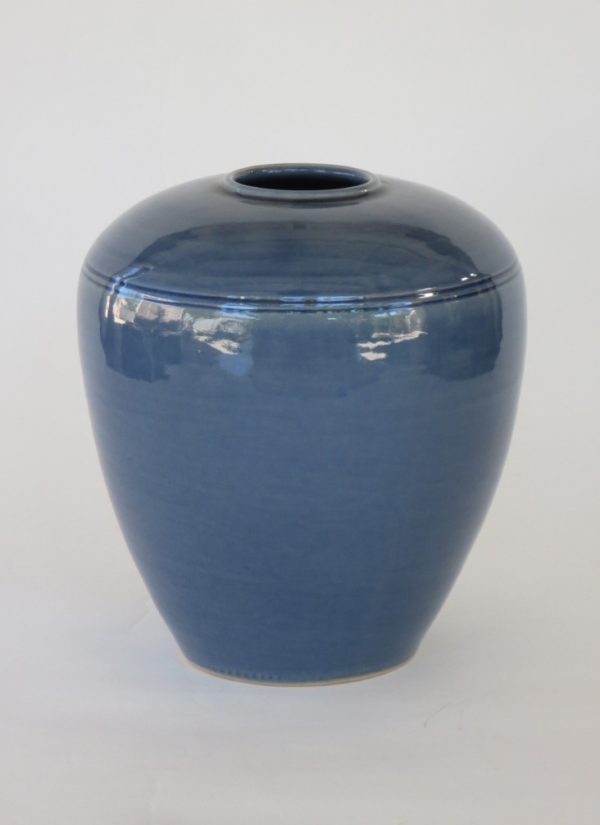 Hand Made Crackle Glaze Cobalt Blue Ceramic Vase from Chiang Mai, Thailand.