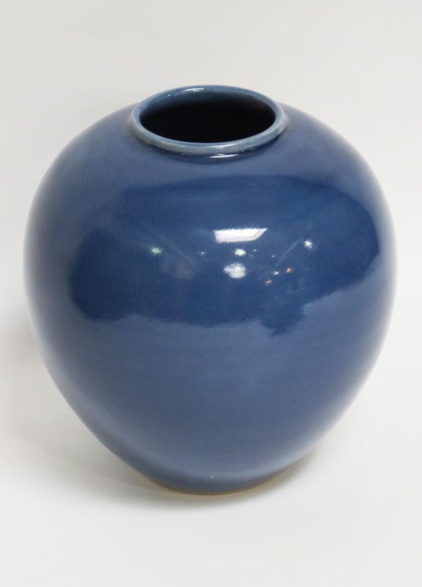 Hand Made Crackle Glaze Cobalt Blue Ceramic Vase from Chiang Mai, Thailand.