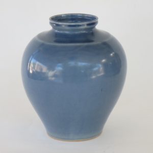 Hand Made Crackle Glaze Cobalt Blue Ceramic Vase from Chiang Mai, Thailand.