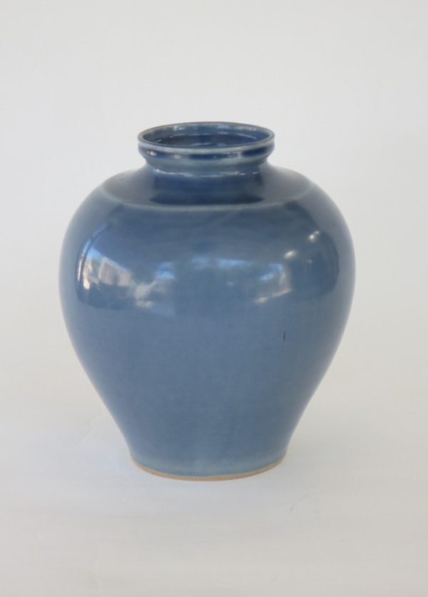 Hand Made Crackle Glaze Cobalt Blue Ceramic Vase from Chiang Mai, Thailand.