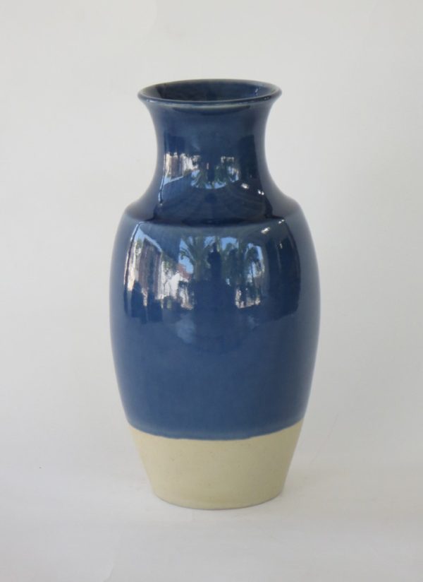 Hand Made Crackle Glaze Cobalt Blue Ceramic Vase from Chiang Mai, Thailand.