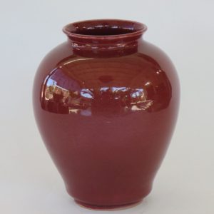 Hand Made Crackle Glaze Oxblood Ceramic Vase from Chiang Mai, Thailand.