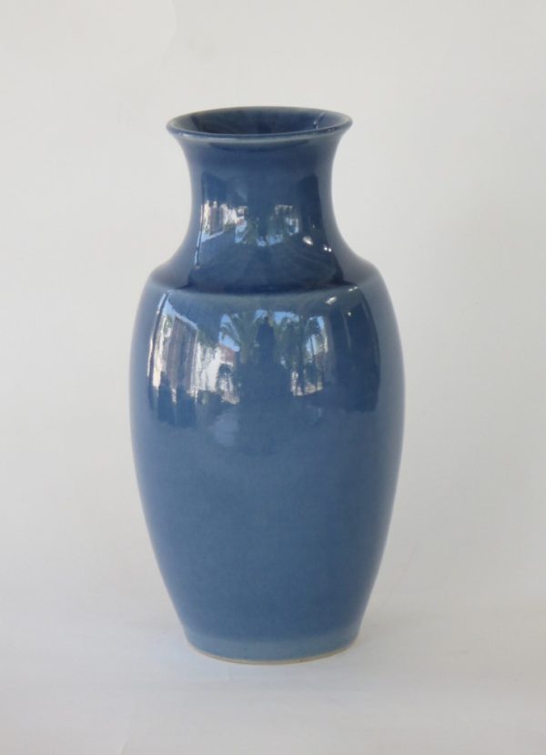 Hand Made Crackle Glaze Cobalt Blue Ceramic Vase from Chiang Mai, Thailand.