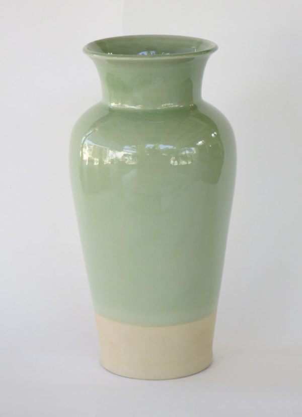Hand Made Crackle Glaze Celadon Ceramic Vase from Chiang Mai, Thailand.