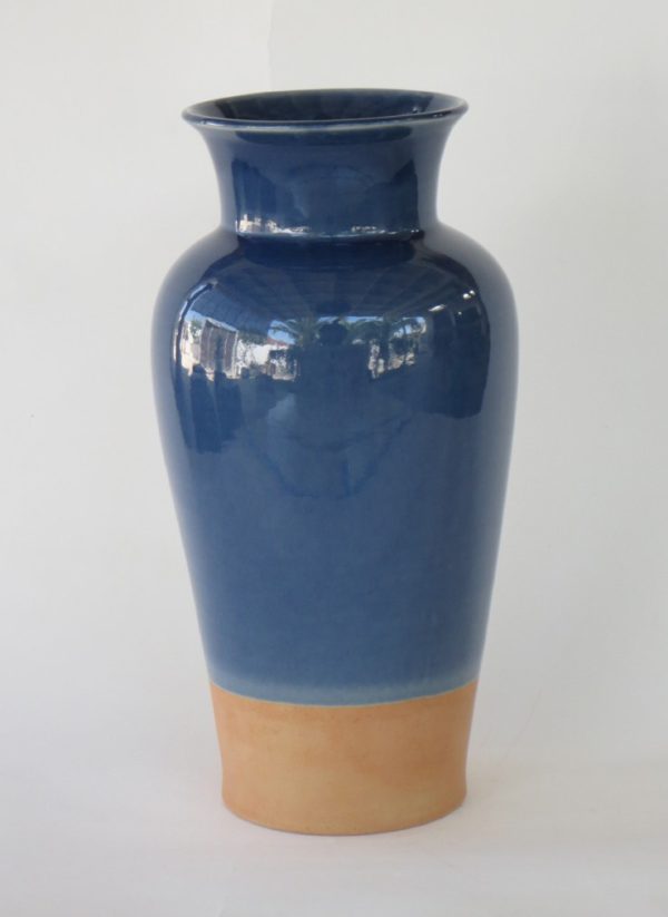 Hand Made Crackle Glaze Cobalt Blue Ceramic Vase from Chiang Mai, Thailand.