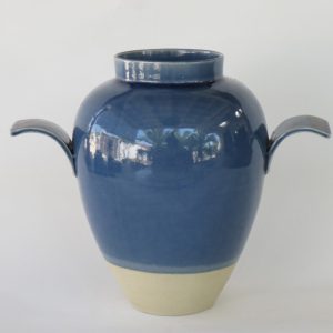 Hand Made Crackle Glaze Cobalt Blue Ceramic Vase from Chiang Mai, Thailand.