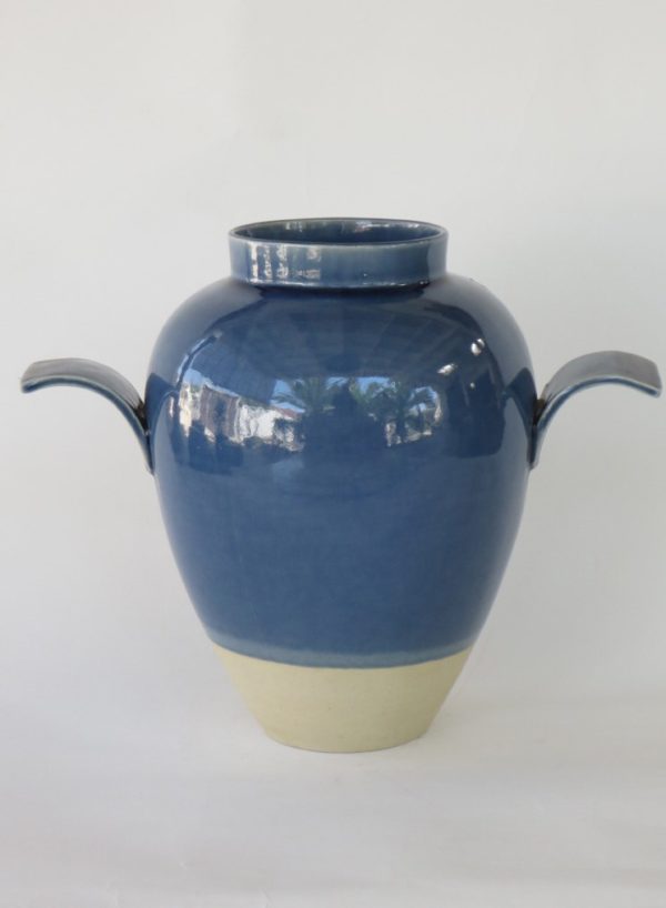Hand Made Crackle Glaze Cobalt Blue Ceramic Vase from Chiang Mai, Thailand.