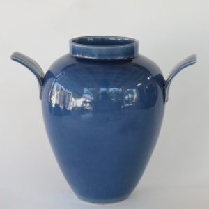 Hand Made Crackle Glaze Cobalt Blue Ceramic Vase from Chiang Mai, Thailand.