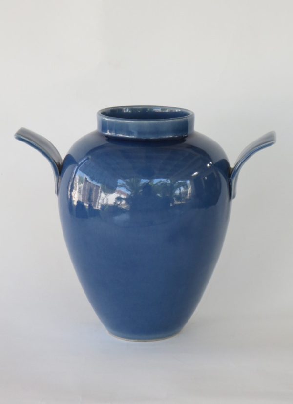 Hand Made Crackle Glaze Cobalt Blue Ceramic Vase from Chiang Mai, Thailand.