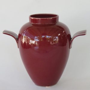 Hand Made Crackle Glaze Oxblood Ceramic Vase from Chiang Mai, Thailand.