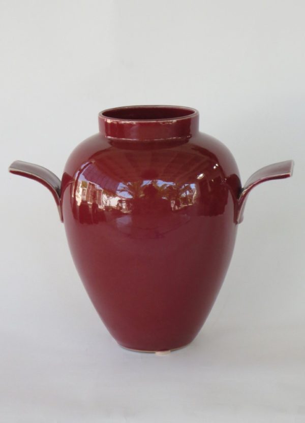 Hand Made Crackle Glaze Oxblood Ceramic Vase from Chiang Mai, Thailand.