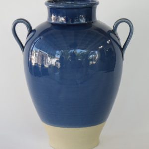Hand Made Crackle Glaze Cobalt Blue Ceramic Vase from Chiang Mai, Thailand.