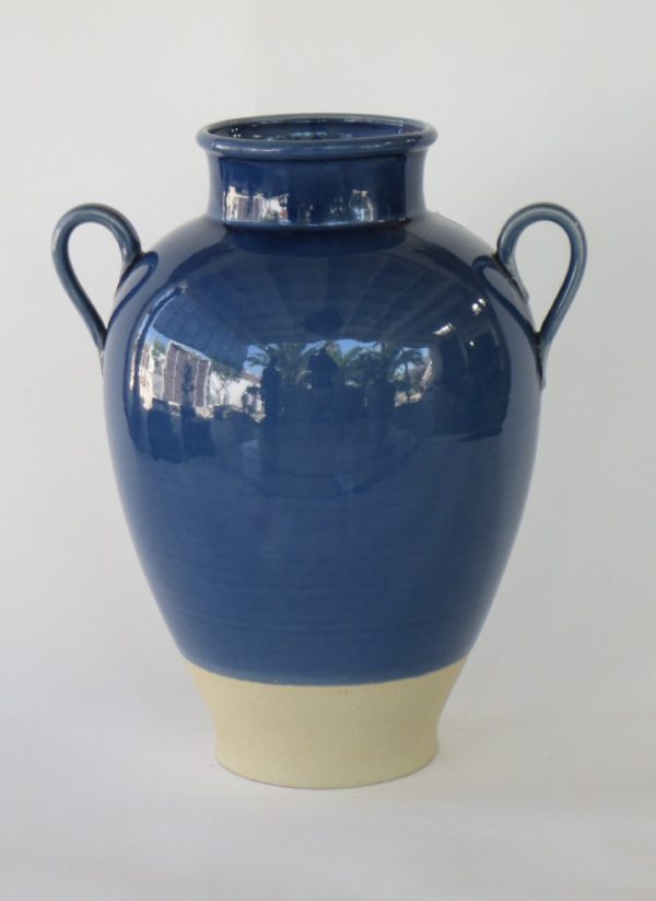 Hand Made Crackle Glaze Cobalt Blue Ceramic Vase from Chiang Mai, Thailand.