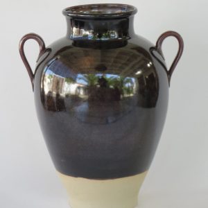 Hand Made Crackle Glaze Temmoku Ceramic Vase from Chiang Mai, Thailand.