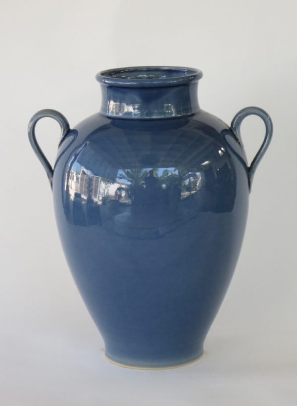 Hand Made Crackle Glaze Cobalt Blue Ceramic Vase from Chiang Mai, Thailand.
