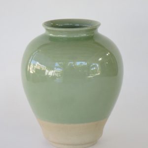 Hand Made Crackle Glazed Celadon Ceramic Vase from Chiang Mai, Thailand.