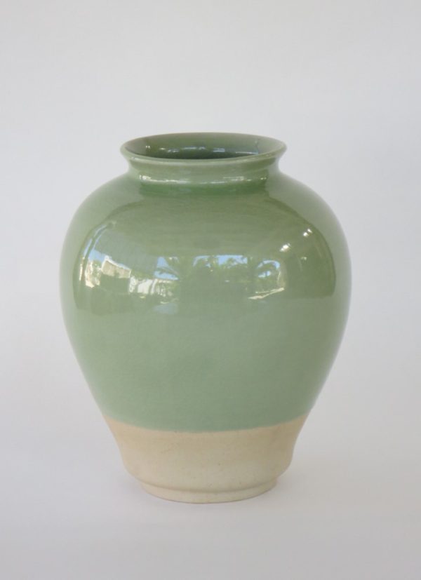 Hand Made Crackle Glazed Celadon Ceramic Vase from Chiang Mai, Thailand.