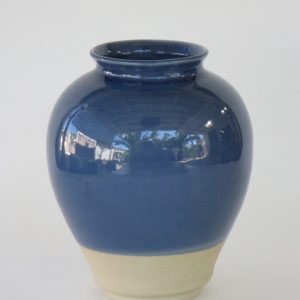 Hand Made Crackle Glaze Cobalt Blue Ceramic Vase from Chiang Mai, Thailand.