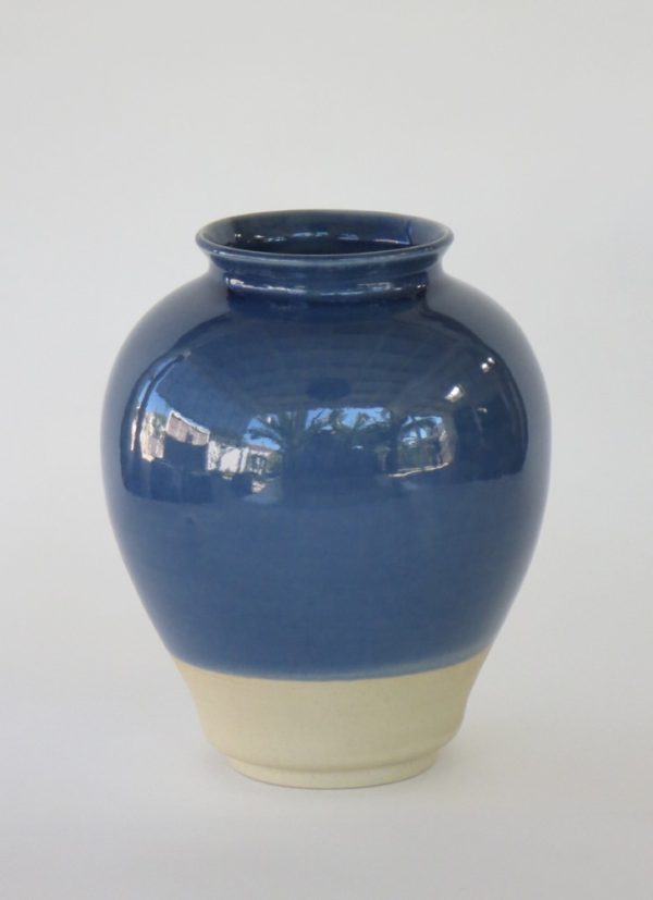 Hand Made Crackle Glaze Cobalt Blue Ceramic Vase from Chiang Mai, Thailand.