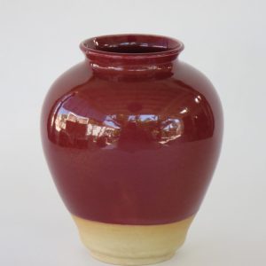 Hand Made Crackle Glaze Oxblood Ceramic Vase from Chiang Mai, Thailand.
