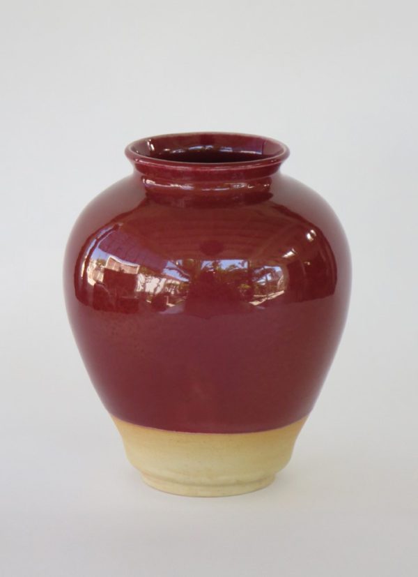 Hand Made Crackle Glaze Oxblood Ceramic Vase from Chiang Mai, Thailand.