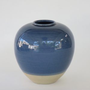 Hand Made Crackle Glaze Cobalt Blue Ceramic Vase from Chiang Mai, Thailand.