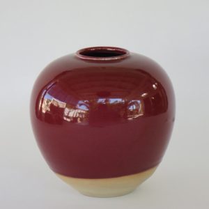 Hand Made Crackle Glaze Oxblood Ceramic Vase from Chiang Mai, Thailand.