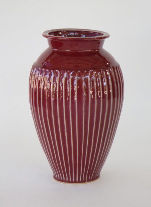 Hand Made Crackle Glaze Oxblood Ceramic Vase from Chiang Mai, Thailand.