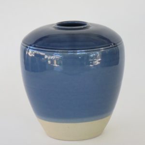 Hand Made Crackle Glaze Cobalt Blue Ceramic Vase from Chiang Mai, Thailand.