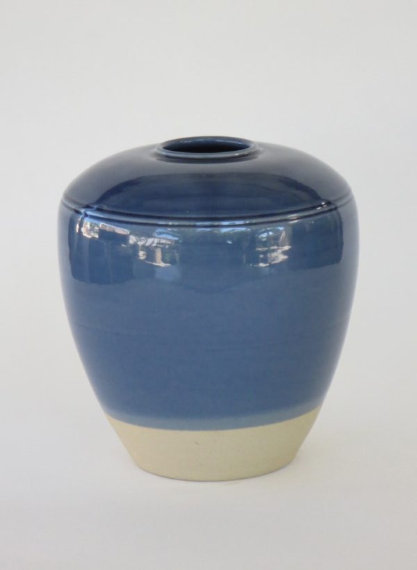 Hand Made Crackle Glaze Cobalt Blue Ceramic Vase from Chiang Mai, Thailand.