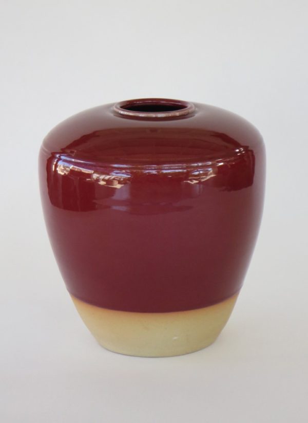Hand Made Crackle Glaze Oxblood Ceramic Vase from Chiang Mai, Thailand.