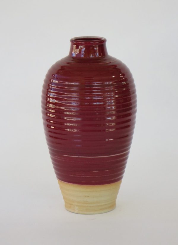 Hand Made Crackle Glaze Oxblood Ceramic Vase from Chiang Mai, Thailand.