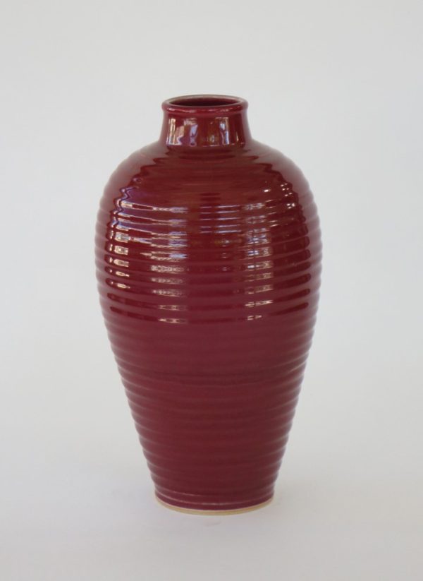 Hand Made Crackle Glaze Oxblood Ceramic Vase from Chiang Mai, Thailand.