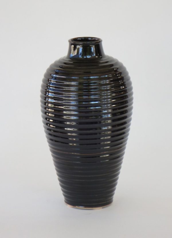 Hand Made Crackle Glaze Temmoku Ceramic Vase from Chiang Mai, Thailand.