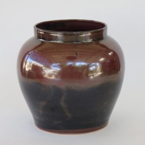 Hand Made Crackle Glaze Temmoku Ceramic Vase from Chiang Mai, Thailand.