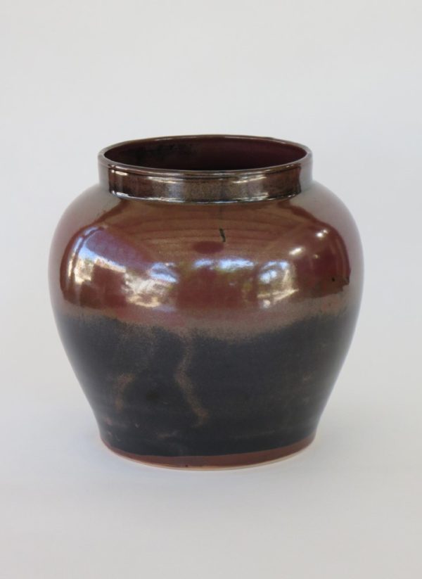 Hand Made Crackle Glaze Temmoku Ceramic Vase from Chiang Mai, Thailand.