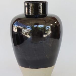 Hand Made Crackle Glaze Temmoku Ceramic Vase from Chiang Mai, Thailand.