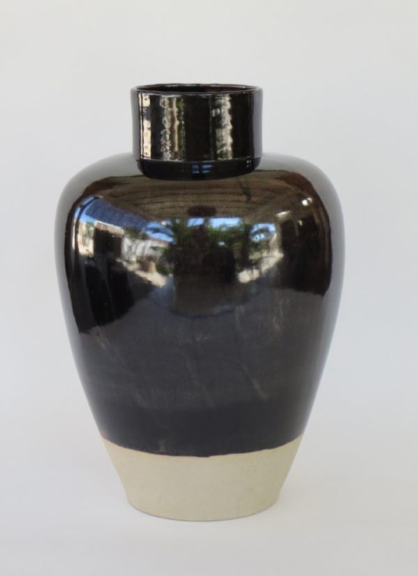 Hand Made Crackle Glaze Temmoku Ceramic Vase from Chiang Mai, Thailand.