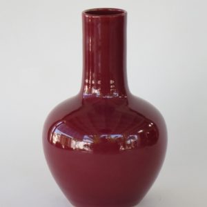 Hand Made Crackle Glaze Oxblood Ceramic Vase from Chiang Mai, Thailand.