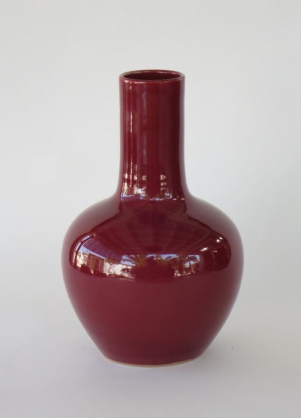Hand Made Crackle Glaze Oxblood Ceramic Vase from Chiang Mai, Thailand.