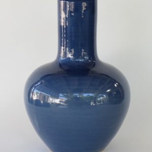 Hand Made Crackle Glaze Cobalt Blue Ceramic Vase from Chiang Mai, Thailand.