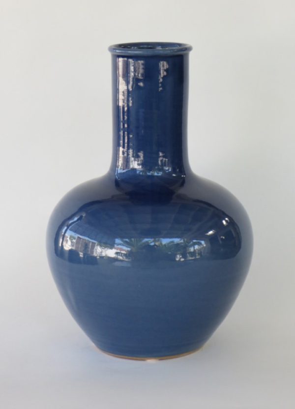 Hand Made Crackle Glaze Cobalt Blue Ceramic Vase from Chiang Mai, Thailand.